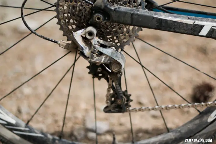 A SRAM Force 1 rear derailleur took the chain across the 10-42 cassette. ©️ Cyclocross Magazine