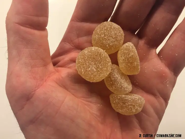 The Fruit Drops have a light sugar coating, which leaves some residue in the hand. ©️ Daniel Curtin / Cyclocross Magazine