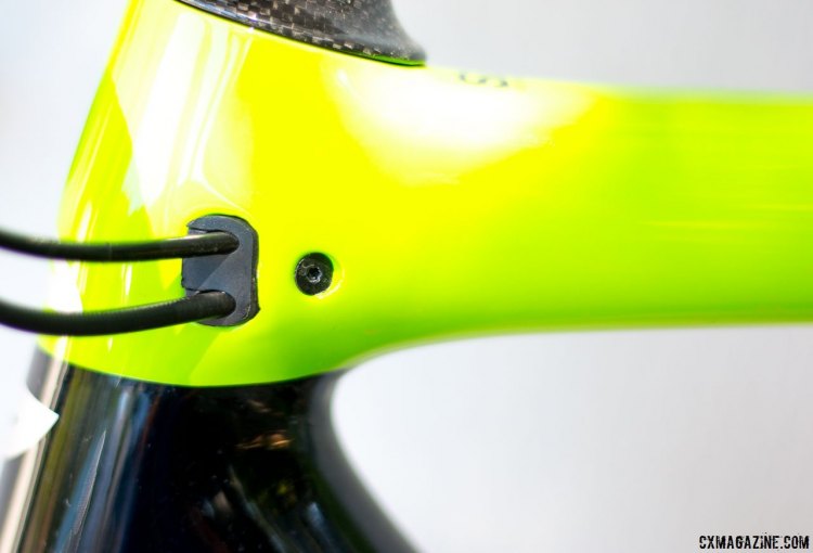 2017 Cannondale SuperX Cyclocross bike brings all cables, housing and wires internal. The 1.5" headtube will accept a Lefty fork. © Cyclocross Magazine