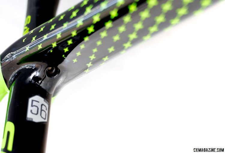 The hidden bolt allows for 2cm more of seat post extention, increasing compliance, but the post slipped during our test. 2017 Cannondale SuperX Cyclocross bike. © Cyclocross Magazine
