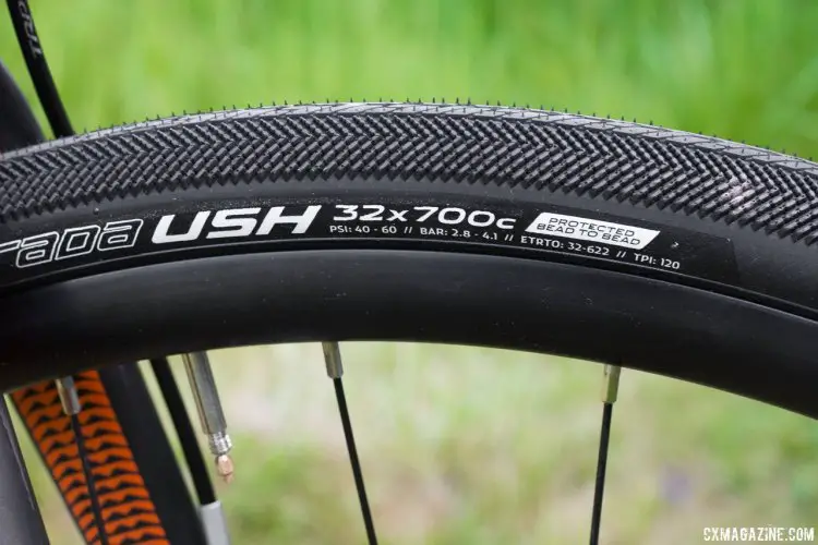The GT Grade Carbon Tiagra gravel bike runs the same Clement gravel tire as the Ultegra bike. Press Camp 2016. © Cyclocross Magazine