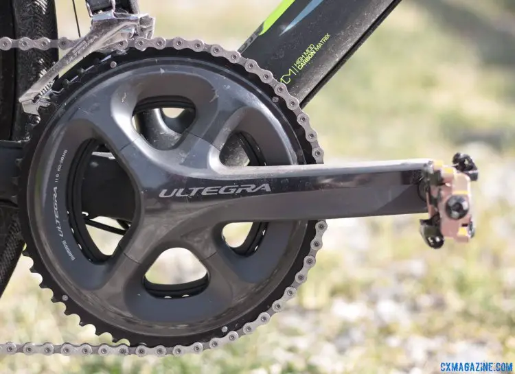 Ultegra road mid-compact 52/36 rings on the GT Grade Ultegra carbon gravel bike. Press Camp 2016. © Cyclocross Magazine