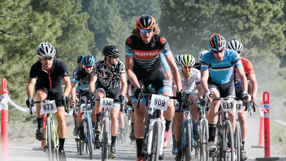 Barry Wicks leads out the pros to start his first Lost and Found Gravel Race. © Cyclocross Magazine