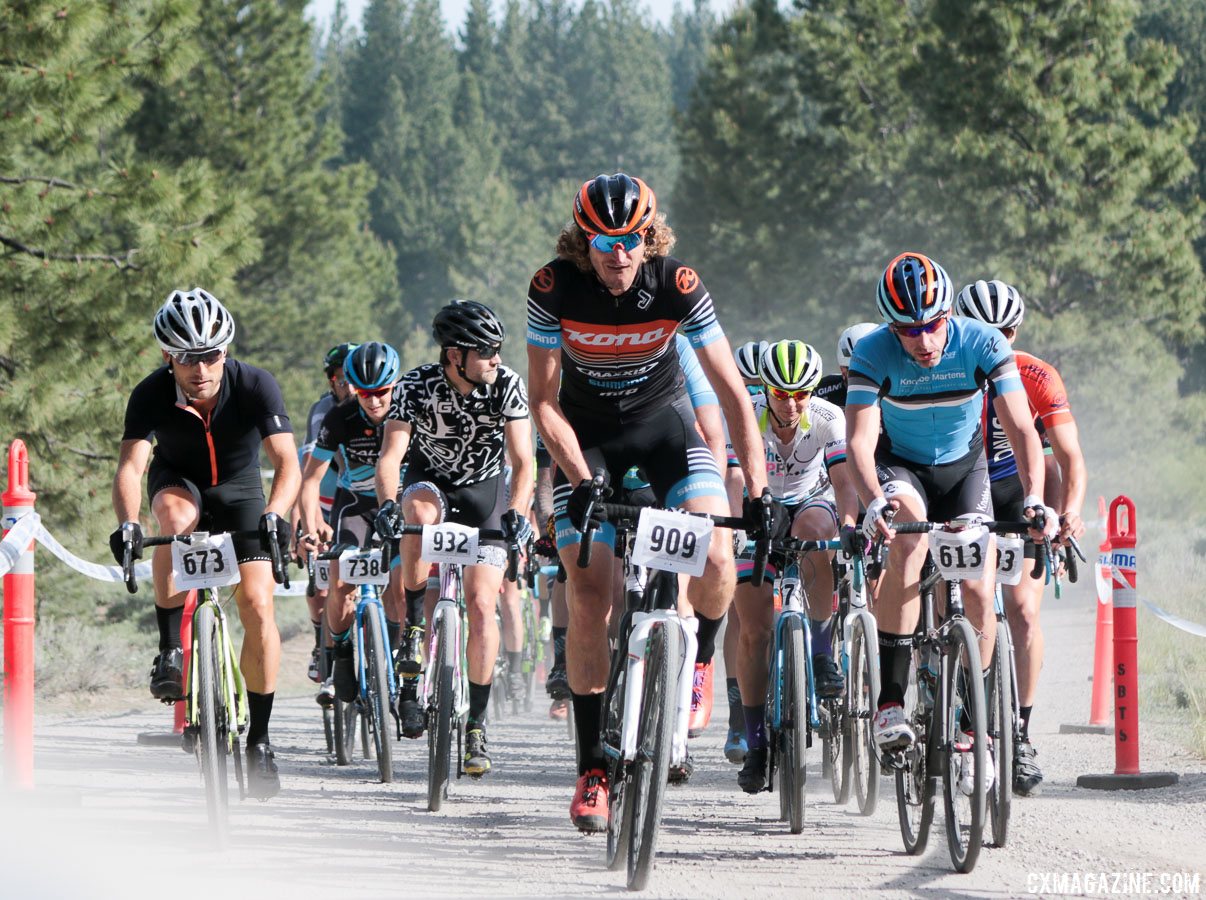 Barry Wicks leads out the pros to start his first Lost and Found Gravel Race. © Cyclocross Magazine