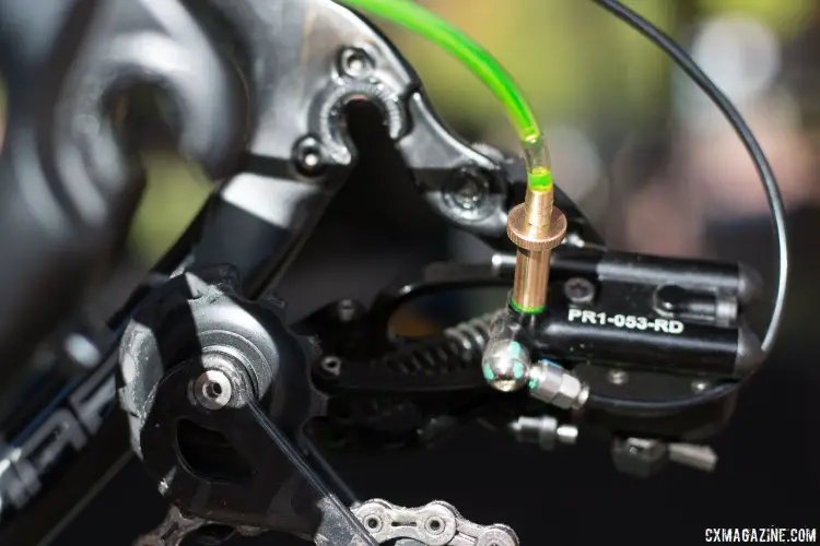 The Uno hydraulic shifting component group from Rotor is a closed hydraulic system, and without a reservoir it should require less bleeding, but getting out all the air is critical. © Cyclocross Magazine