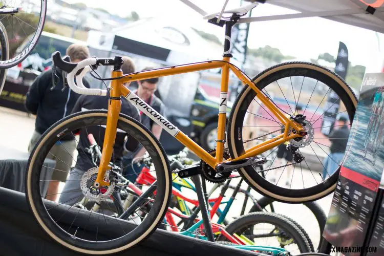 Vittoria showcased its new Cross XS tires and Qurano disc wheels on a custom Zanconato alloy cyclocross bike. Sea Otter Classic 2016. © Cyclocross Magazine