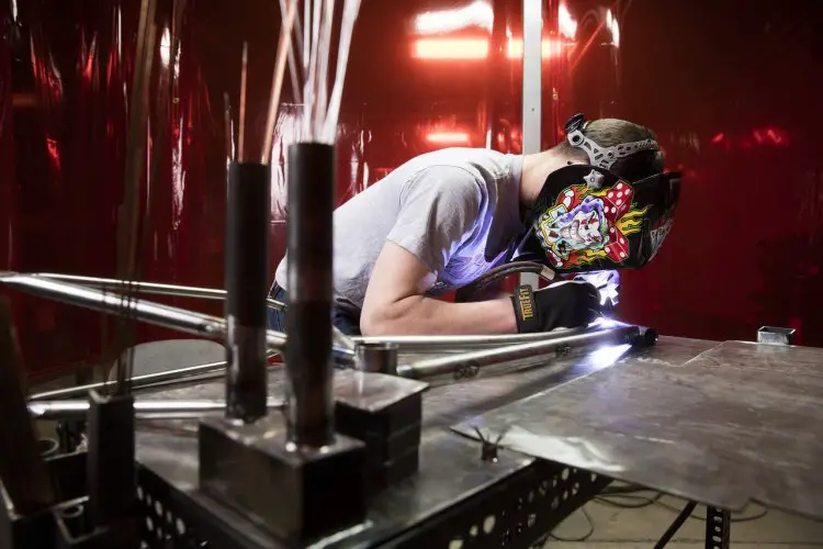 Nathan Kile welding the 4130 chromo steel Detroit Bikes frame. photo: courtesy