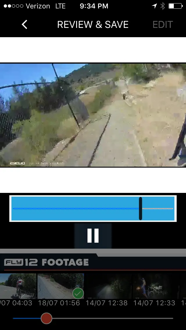 The Fly12 and Cycliq iPhone app lets you trim and save video segments to your phone, then share with your ride buddies. 