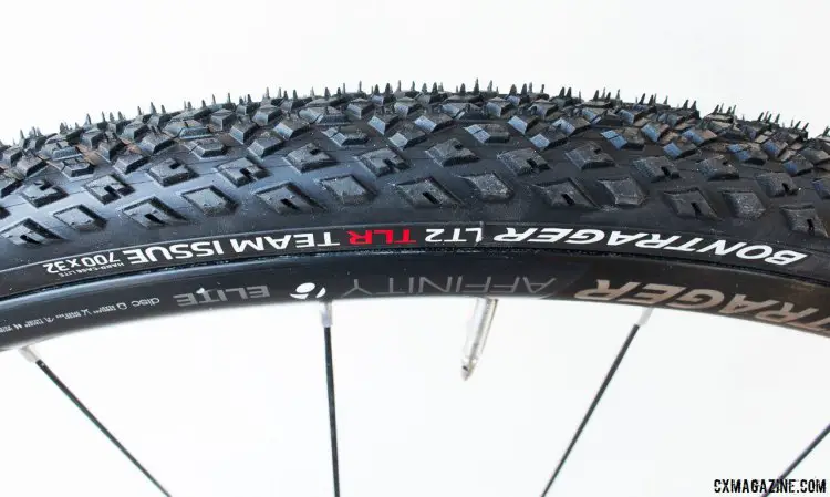 The new LT2 TLR tubeless gravel tire from Bontrager is listed as a gravel tire, but the tread is versatile and has been capable on grass and hard packed dirt - making it an option for some cyclocross conditions and courses. © Cyclocross Magazine