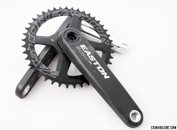 Easton's new EC90 SL carbon crankset can speed up chainring changes, and by saving a half pound over popular setups, hill climbs and run-ups. © Cyclocross Magazine