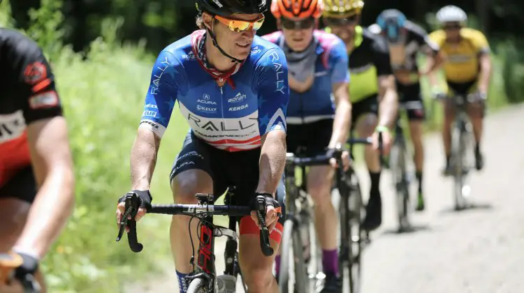 Cyclists ride the Fundo's gravel roads with U.S. National Criterium Champion Brad Huff. Photo by Meg McMahon.