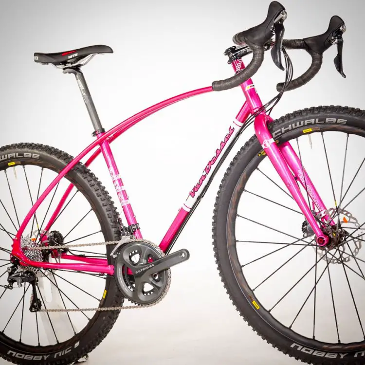 Van Dessel's new 2017 WTF steel bike has been updated with thru axles and bright colors. . 