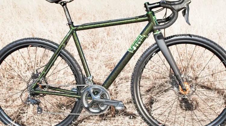 Green with Glitter: VYNL's new handmade aluminum made-in-USA cyclocross frames are designed for racing but have clearance for gravel tires.