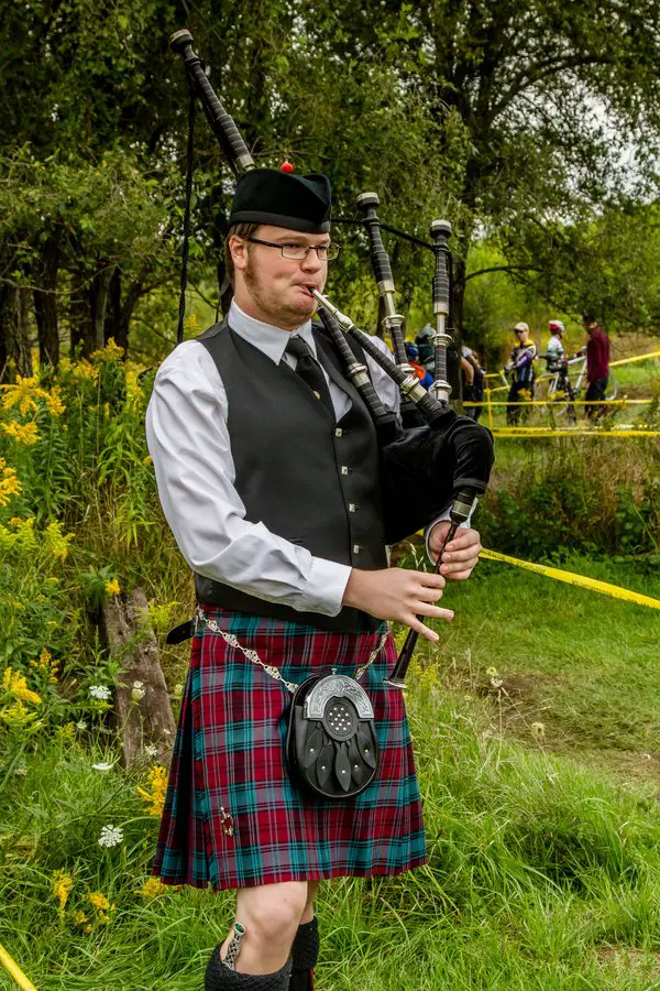 Alma is Scotland USA, so of course there are bagpipes. Alma GP cyclocross race. © Bob Bruce