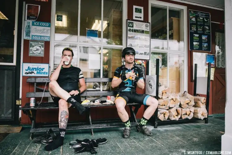 Lunch stop at Craftsbury. Local PB&Maple sandwiches, coffee and seltzer were provided. © Chris McIntosh / Cyclocross Magazine