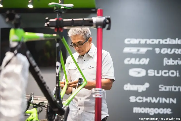 Cannondale team mechanic Joe Devera preps the team bikes before the camp. © Chris McIntosh / Cyclocross Magazine