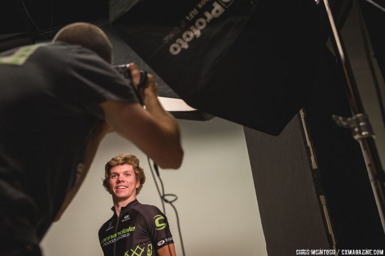 Cameron Beard gets his headshot taken by staff photographer Jake Hamm © Chris McIntosh / Cyclocross Magazine