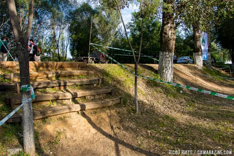 The first stair set in Yanqing is steep and tight @ R. Riott / Cyclocross Magazine