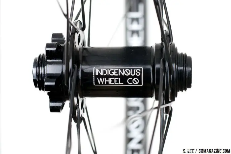 6-bolt disc brake rotors, sealed bearing hubs and 15mm thru axle on Indigenous Wheel Co.' s gravel / clydesdale tubeless disc brake wheelset. © Cyclocross Magazine