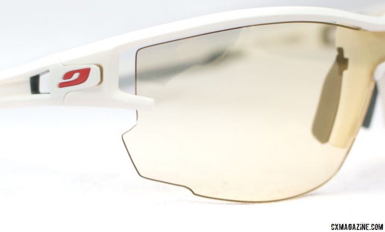 Julbo Aero vented sunglasses feature a full-length vent above the lens, a side vent, and an anti-fog treatment for great vision regardless of your speed or the current temperature or humidity level. © Cyclocross Magazine