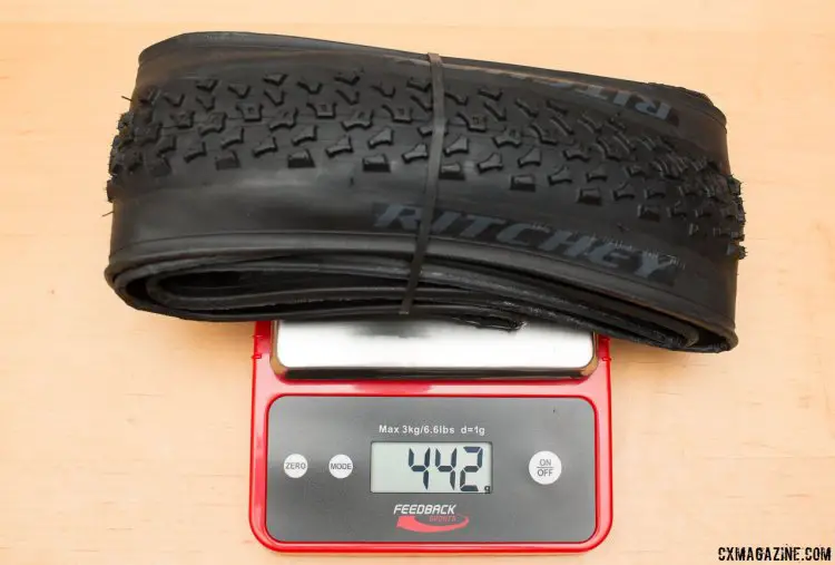 Ritchey Megabite 38c Cross Tire weighs 442g on our scale, just 4g more than the old 38c Mount Cross. © Cyclocross Magazine