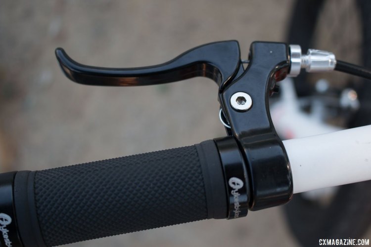 Reach-adjustable brake levers are a nice touch. Stampede Bikes (TykesBykes) Sprinter 16 in review. © Cyclocross Magazine