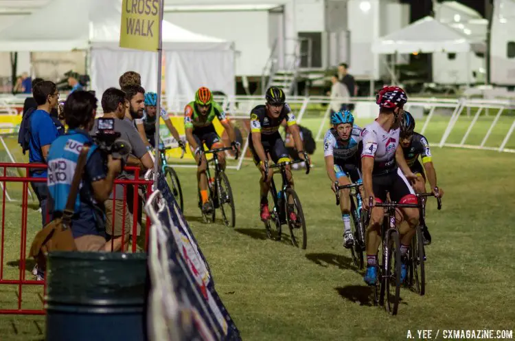 Sweeck looking for help in chasing van Aert. Two laps to go. 2016 CrossVegas World Cup, Elite Men. © A. Yee / Cyclocross Magazine