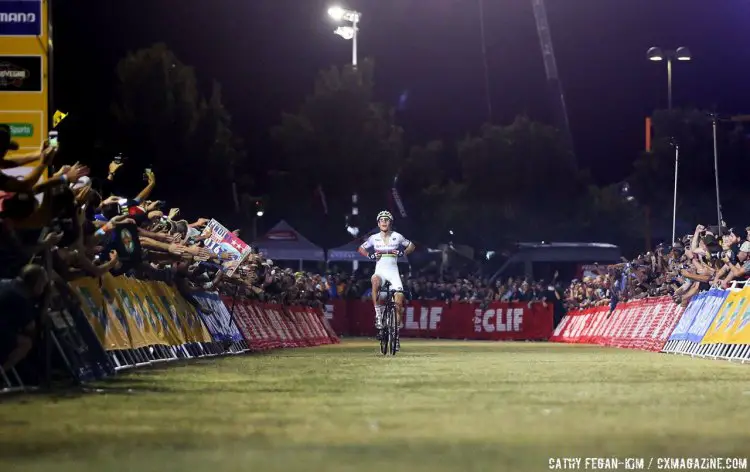 Wout van Aert came back from a crash to win the 2016 CrossVegas World Cup. © Catherine Fegan-Kim / Cyclocross Magazine