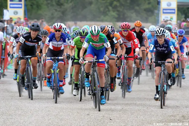 Eva Lechner leads the women to the dirt. 2016 Jingle Cross Day 3 UCI C1, Elite Women. © D. Mable / Cyclocross Magazine