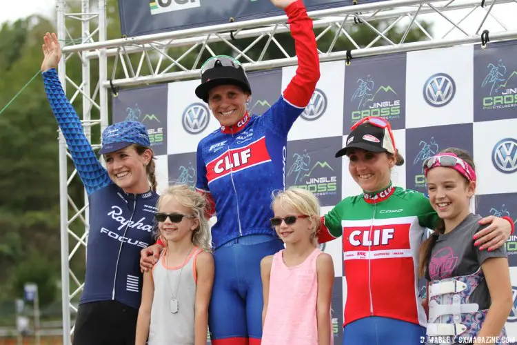 Podium: Noble, Nash and Lechner. 2016 Jingle Cross Day 3 UCI C1, Elite Women. © D. Mable / Cyclocross Magazine