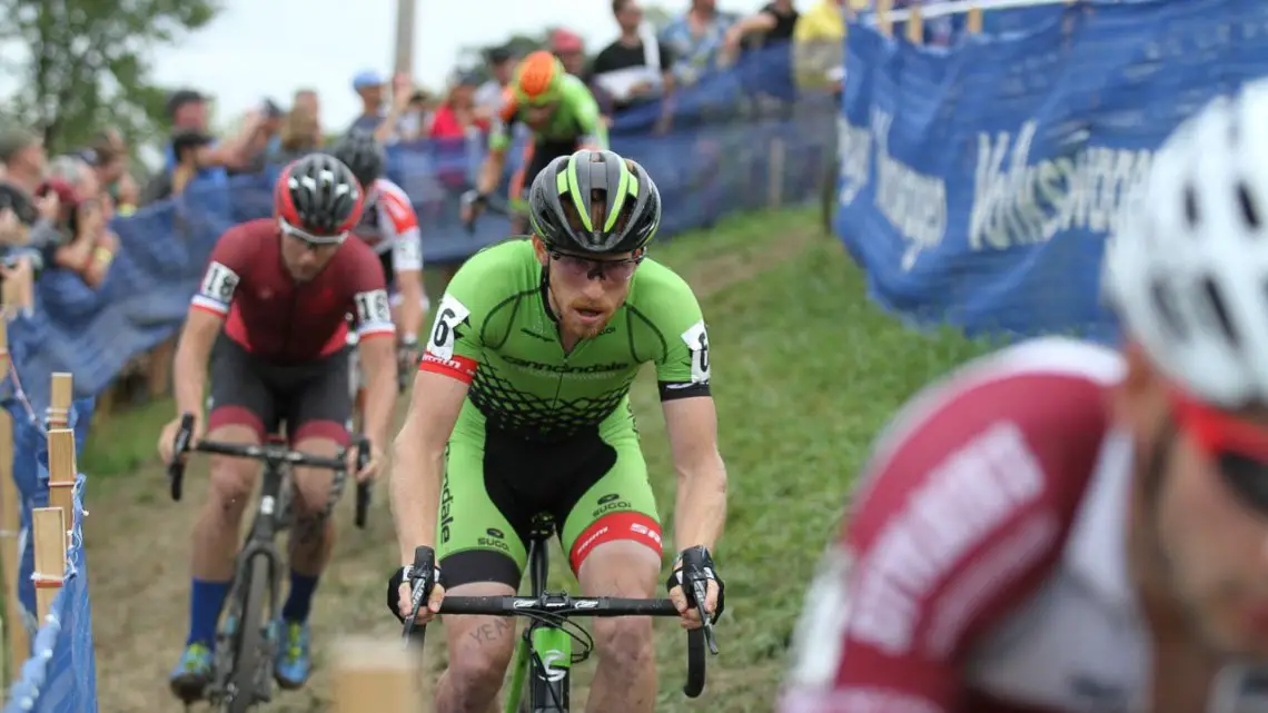 Hyde leading Ortenblad as part of the lead group midway through the race. 2016 Jingle Cross UCI C1, Day 3, Elite Men. © D. Mable / Cyclocross Magazine