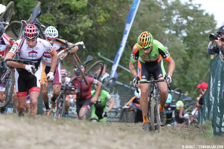 Rob Peeters rode the very long run-up. 2016 Jingle Cross UCI C1, Day 3, Elite Men. © D. Mable / Cyclocross Magazine