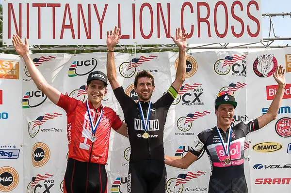 Elite Men: Thompson, Durrin and Chance. Day 1 of the 2016 11th Annual Nittany Lion Cross - Breinigsville, PA © Todd M. Leister / Leister Images