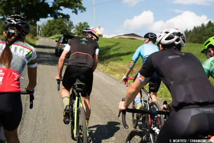 Tim Johnson leading the pack up a trecherous gravel climb. © C. McIntosh / Cyclocross Magazine