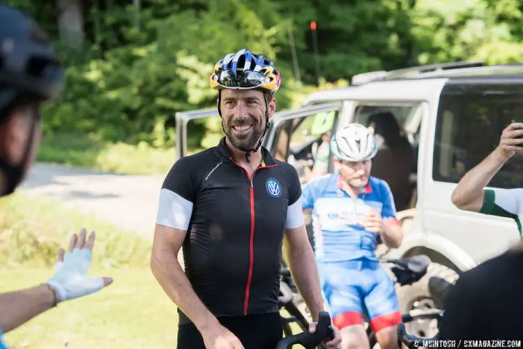 Tim Johnson answers questions about racing on technical terrain Vermont Overland is known for. © C. McIntosh / Cyclocross Magazine