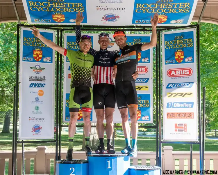 Hyde, Powers and Summerhill took the podium on Day 2. Rochester Cyclocross 2016, Day 2, Elite Men. © Lee Barber