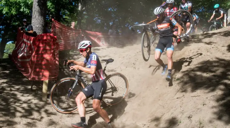 It was a dry, dusty course for the second day in a row. We can't help but wonder how it'd be with some rain. Rochester Cyclocross 2016, Day 2, Elite Men. © Lee Barber