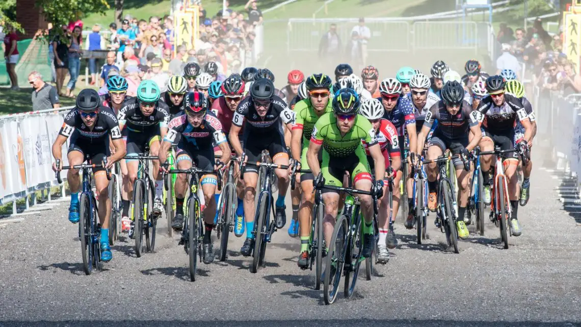 Stephen Hyde leads teammate Curtis White and the big men's field at Rochester Cyclocross 2016, Day 2, Elite Men. © Lee Barber