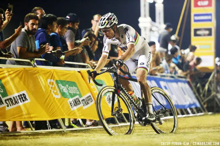 Wout van Aert had a plan, and despite a crash delay, finished it on time. Cross Vegas 2016 World Cup. © Cathy Fegan-Kim / Cyclocross Magazine