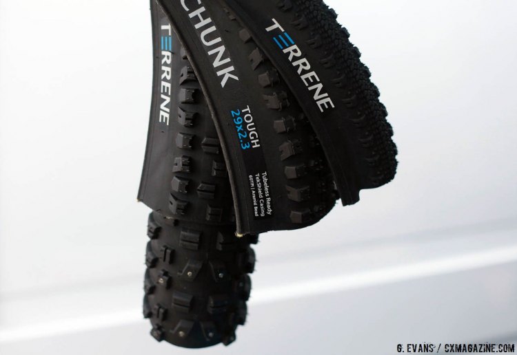 These tire scraps gave Outdoor Demo attendees a chance to feel the suppleness of each of Terrene's tires. © Cyclocross Magazine
