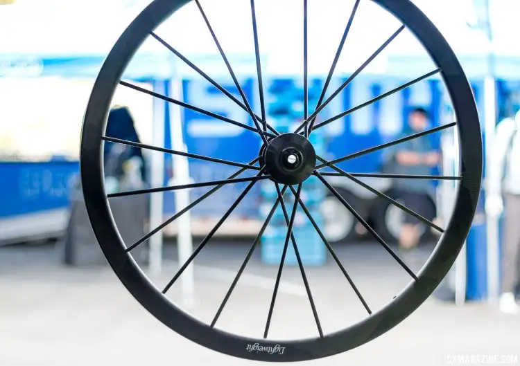 Lightweight's new Wegweiser thru axle disc wheel utilizes a machine-made rim to reduce costs and improve precision. The Wegweiser is the company's "most affordable" wheel. If you have to ask, the damage is still around $4500 USD. Interbike 2016 © Cyclocross Magazine
