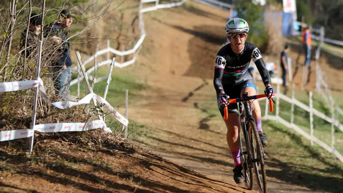 Jessica Cutler racing to second - Singlespeed Women, 2016 Cyclocross National Championships. © Cyclocross Magazine