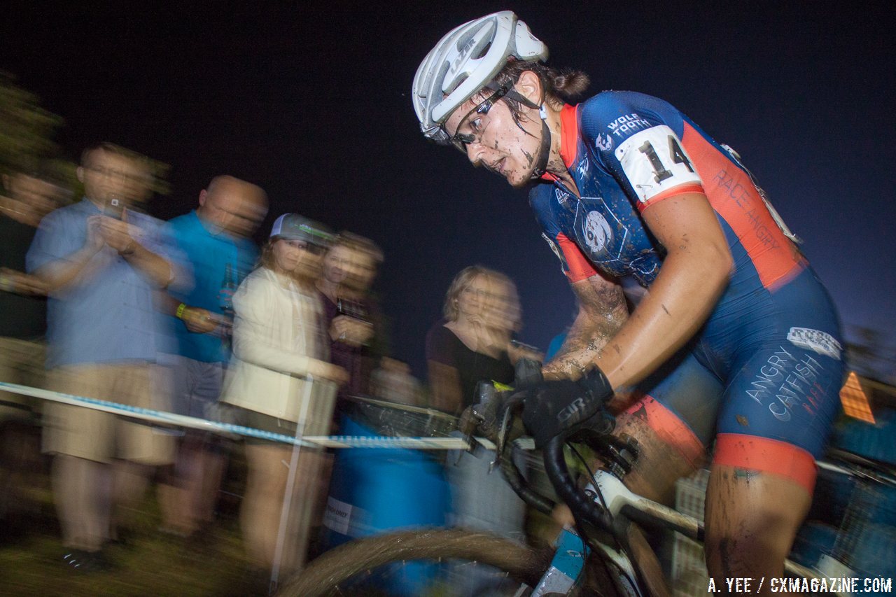 Megan Barr climbing Krumpit. 2016 Jingle Cross Day 1 Night Race - Elite Women. © A. Yee / Cyclocross Magazine