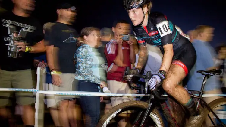 Elle Anderson pulling back Wyman but it was too late. 2016 Jingle Cross Day 1 Night Race - Elite Women. © A. Yee / Cyclocross Magazine