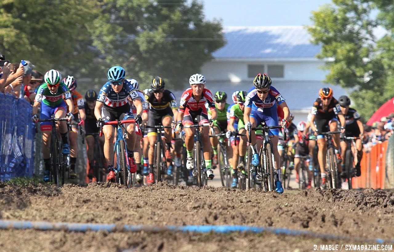 JingleCross 2016 Elite Women hit the mud on lap one. © D. Mable / Cyclocross Magazine