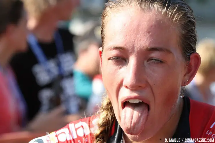 CrossVegas winner Sophie de Boer shows how she feels after a hot, humid day of racing. 2016 Jingle Cross World Cup, Elite Women. © D. Mable / Cyclocross Magazine