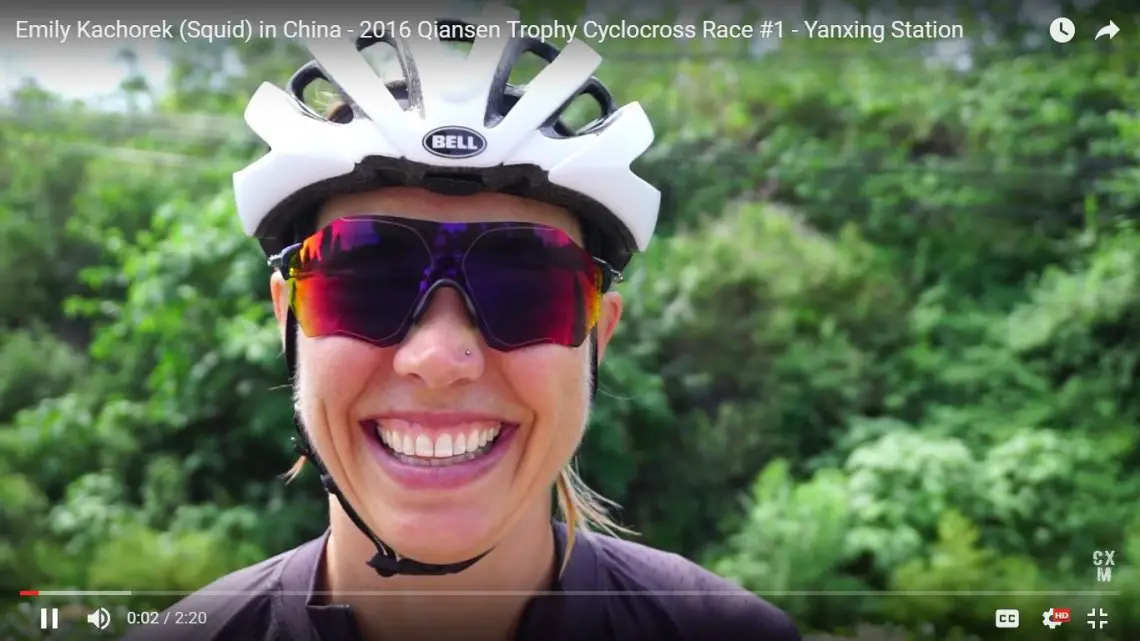 Emily Kachorek interview, after her first UCI win at the 2016 Qiansen Trophy Cyclocross Race in China.