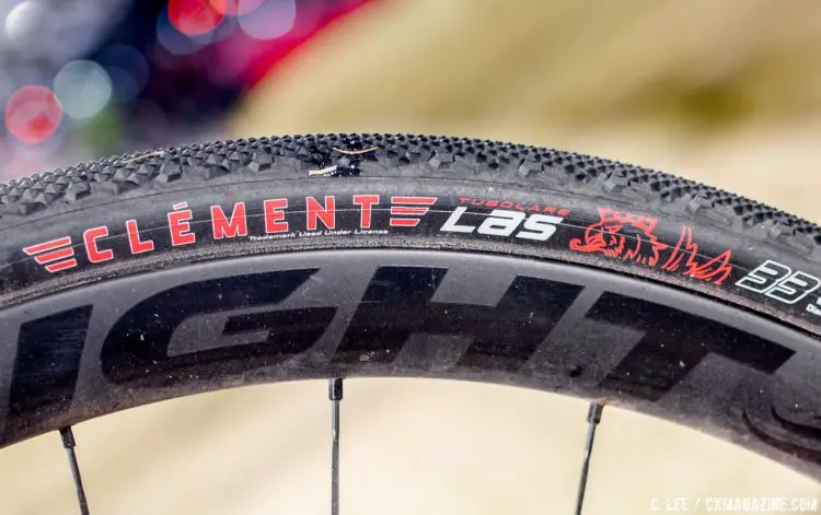 Katie Compton's Trek Boone with Knight 35 tubular disc wheels and LAS tubular tires at CrossVegas 2016 and JingleCross. © C. Lee / Cyclocross Magazine