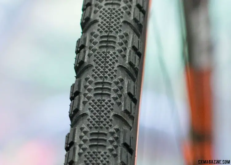 The new 33c tubeless Speed Terrane with a carbon bead. Maxxis cyclocross and gravel tires. Interbike 2016 © Cyclocross Magazine