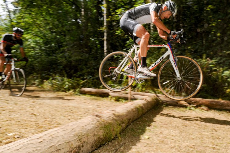 Some racers chose flight over dismounting at the 2016 MFG Cyclocross Race #1 - Lake Sammamish © Geoffrey Crofoot